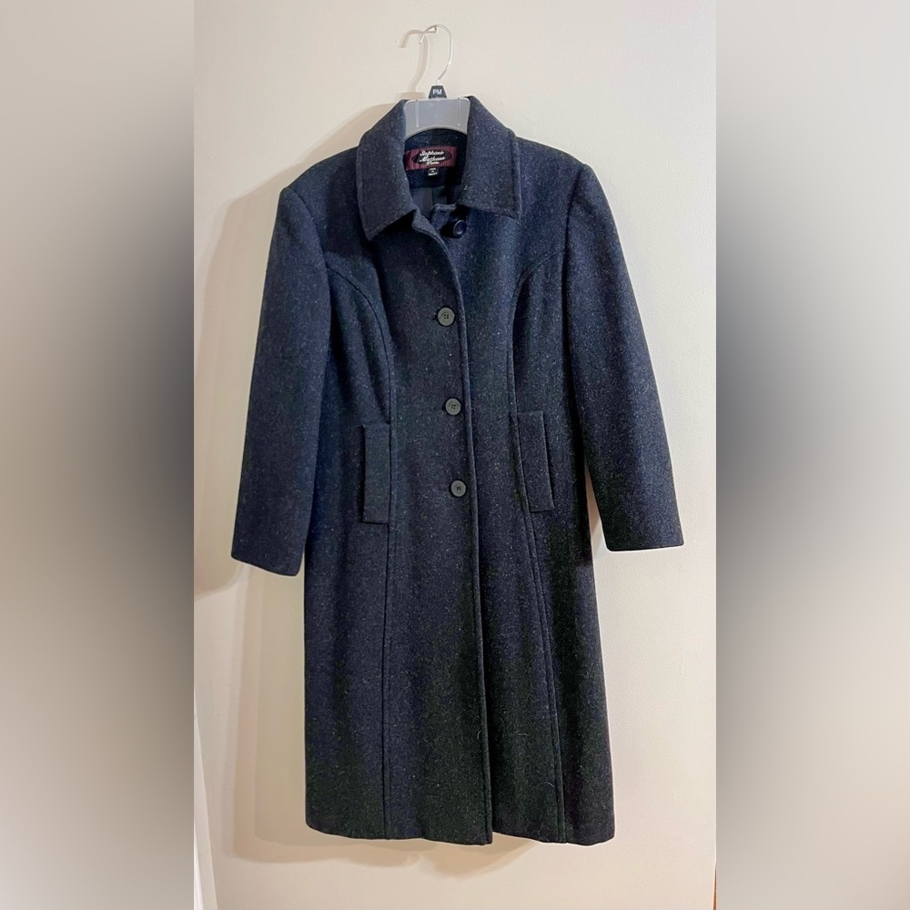 Long Wool Classic Pea Coat Charcoal Gray Warm Smart Casual Layering Scandi Girl